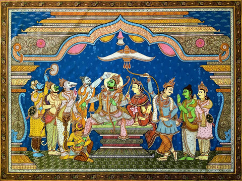 Rama Chandra Rajya Abhishek - Pattachitra - Indian Folk Art Ramayan Painting by Tallenge