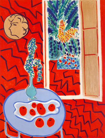 Red Interior Still Life On A Blue Table - Henri Matisse - Neo-Impressionist Art Painting - Framed Prints