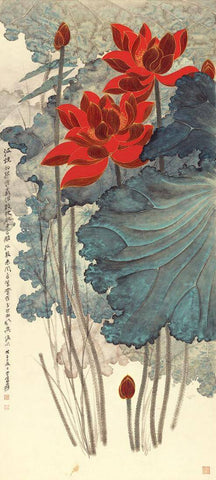 Red Lotus - Zhang Daqian - Chinese Gongbi Floral Art Painting - Art Prints