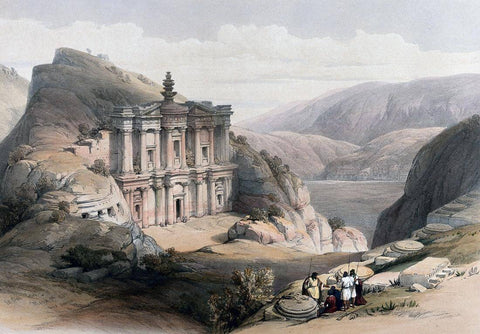 Rock temple of El-Derr at Petra c1849 - Louis Haghe - Vintage Orientalist Painting Of Middle East - Large Art Prints