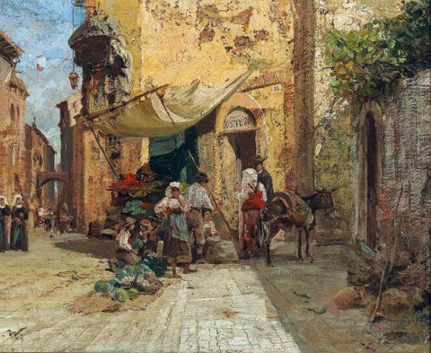 Roman Osteria - Carl Wuttke - c1891 Vintage Orientalist Painting Of Greece by Tallenge Store