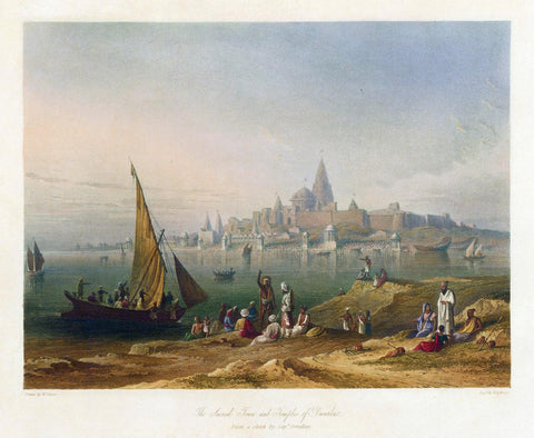 Sacred Town and Temples of Dwarka In Gujarat c1830 - Captain Robert M Grindlay -  Vintage Orientalist Painting Of India by L N Taskar