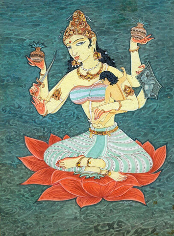 Santana Lakshmi (One Of The Ashtalakshmi - The Eight Secondary Forms of Goddess Lakshmi) - Indian Painting by Raja