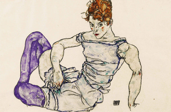 Seated Woman in Violet Stockings - Egon Schiele Expressionist Painting - Canvas Prints
