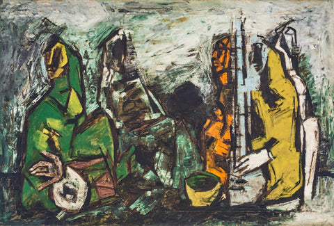 Seated Women - Maqbool Fida Husain Painting - Large Art Prints by M F Husain