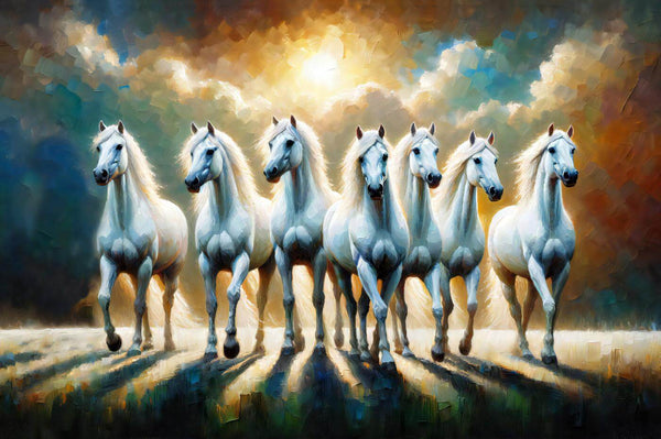 Seven Horses - Vastu  Feng Shui Painting - Large Art Prints