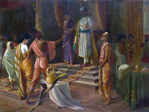 Shakuntala In The Court Of Dushyant - Rama Ravi Varma - Indian Masters Painting - Canvas Prints