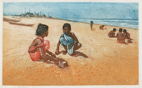 Shell Girls - Haren Das - Bengal School Etching - Framed Prints