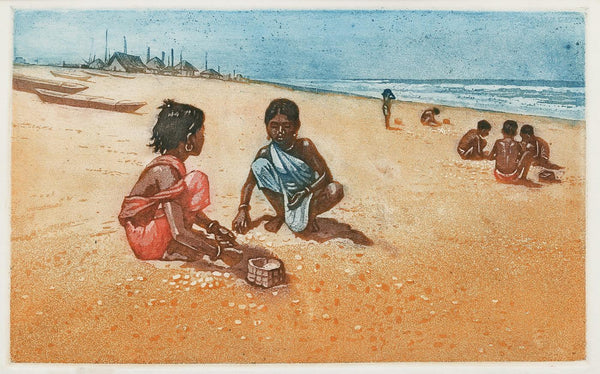 Shell Girls - Haren Das - Bengal School Etching - Large Art Prints