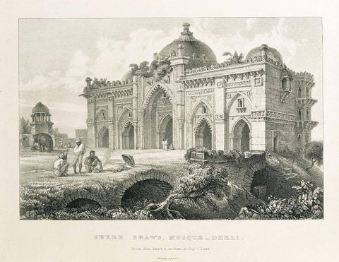 Sher Shahs Mosque In Delhi - Captain Luard - Vintage Orientalist Etching of India by Captain Luard