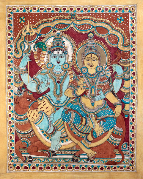Shiva Parvati - Madhubani Painting - Indian Folk Art - Framed Prints