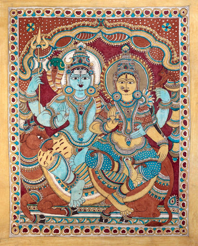Shiva Parvati - Madhubani Painting - Indian Folk Art - Canvas Prints