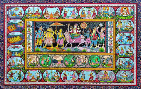 Shiva Parvati Kalyanam (Marriage) - Pattachitra Painting - Indian Folk Art - Life Size Posters by Y G Srimati