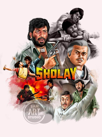 Sholay - Amitabh Bacchan - Bollywood Classic Hindi Movie Fan Art Poster by Tallenge