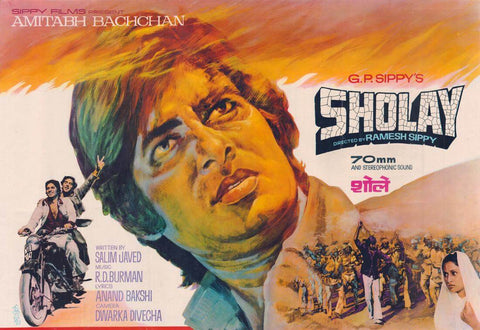 Sholay - Amitabh Bacchan - Classic Bollywood Hindi Movie Poster by Tallenge