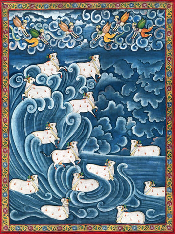 Shrinathji Cows - Krishna Pichwai Painting - Life Size Posters by Krishna Pichwai