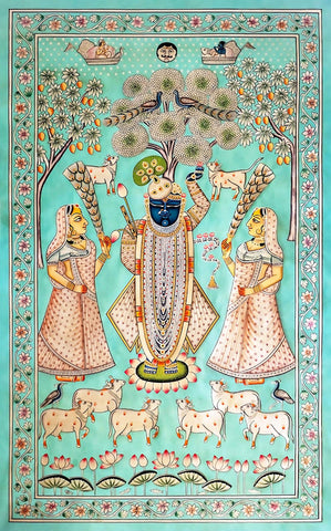 Shrinathji Darshan - Nathdwara - Krishna Pichwai Indian Painting - Framed Prints