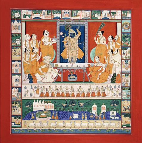 Shrinathji Nand Mahotsav (Pichwai Nathdwara) - Vintage Indian Kirshna Art Painting by Pichwai Art