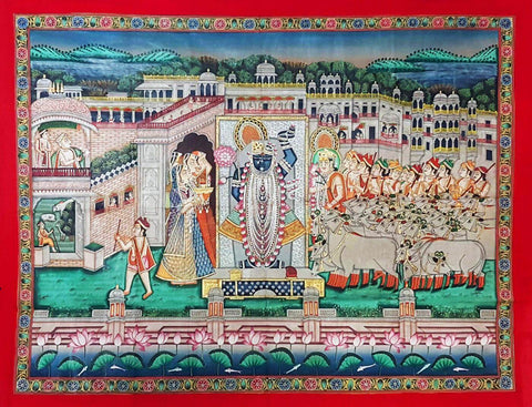 Shrinathji Sandhya Arti Darshan- Krishna Pichwai Indian Painting - Posters