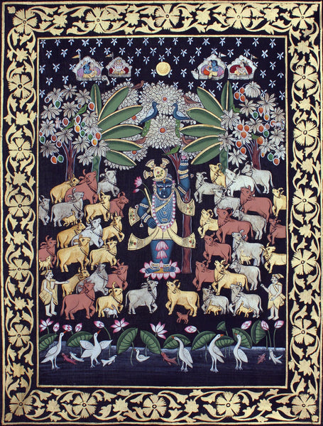 Shrinathji With Vrindavan Animals - Contemporary Pichwai Painting - Large Art Prints