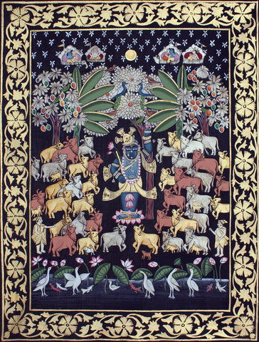 Shrinathji With Vrindavan Animals - Contemporary Pichwai Painting - Canvas Prints