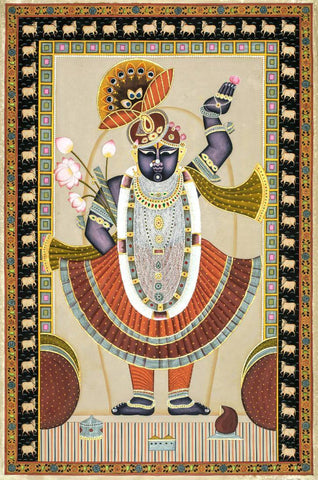 Shrinathji Pichvai (Nathdwara) - Vintage Indian Kirshna Art Painting - Posters by Tallenge