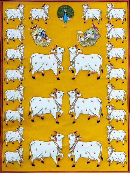 Shrinathji's Cow - Krishna Pichwai Painting - Framed Prints