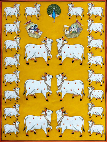 Shrinathji's Cow - Krishna Pichwai Painting - Life Size Posters