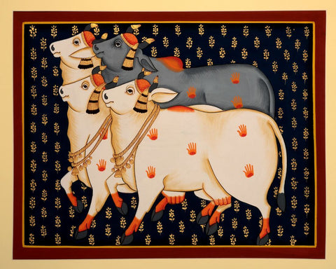 Shrinathjis Devoted Cows - Krishna Pichwai Indian Painting by Pichwai Art