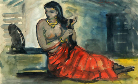 Shringar (Toilet) - Sailoz Mookherjea - Bengal School Art - Indian Painting - Framed Prints