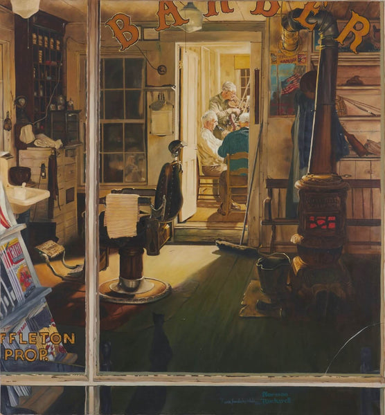 Shuffleton Barbershop - Norman Rockwell - Canvas Prints