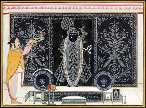 Shyam (Black) Krishna - Vintage Krishna Pichwai Painting by Krishna Pichwai