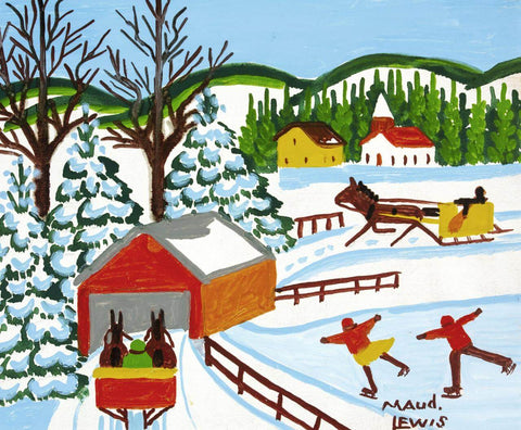 Skaters - Maud Lewis - Canada Folk Art Painting by Maud Lewis