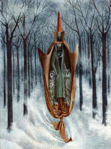 Skier (Esquiador Viajero) - Remedios Varo - Surrealist Art Painting - Large Art Prints by Remedios Varo