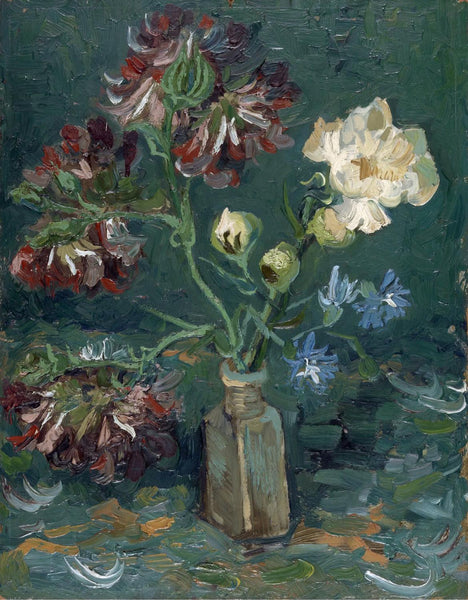 Small Bottle With Peonies And Blue Delphiniums - Vincent van Gogh Painting - Canvas Prints