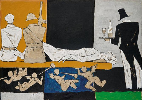 Soldiers And Cherubs (Our Planet Called Earth Series) - M F Husain Painting by M F Husain