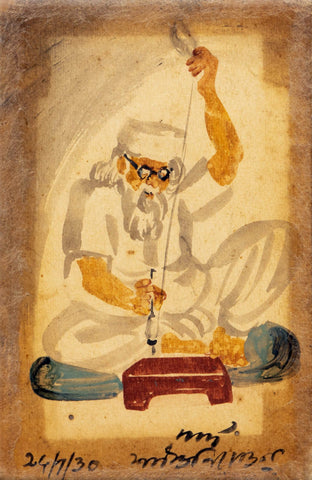 Spinning Cotton - Nandalal Bose - Bengal School Painting by Nandalal Bose