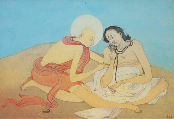 Sri Chaitanya and Jaban Haridas - Kshitindra Nath Majumdar - Bengal School - Indian Art Painting - Art Prints