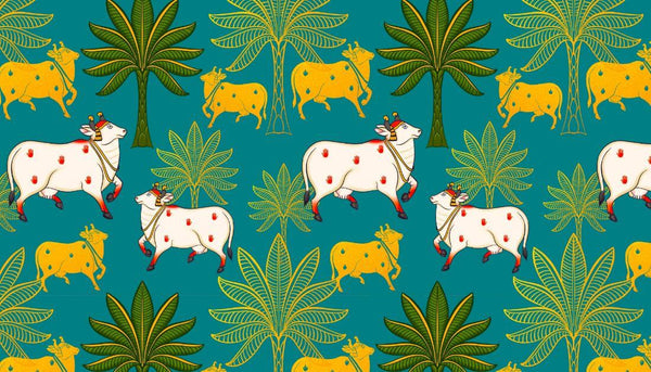 Srinathji Cows - Krishna Contemporary Pichwai Painting - Large Art Prints