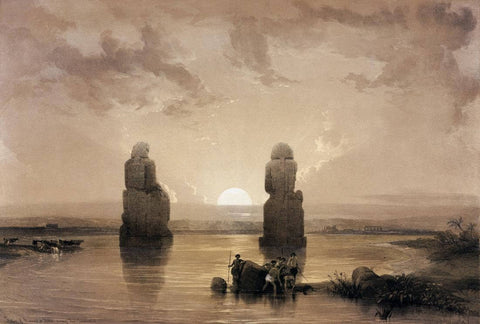 Statues of Memnon at Thebes During the Inundation c1848 - David Roberts RA  - Vintage Orientalist Painting Of Egypt - Life Size Posters