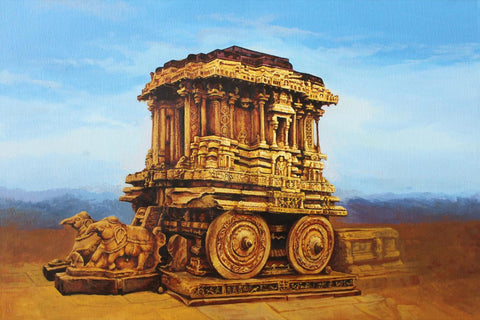 Stone Chariot At Hampi In Karnataka - Temple Painting Of India by L N Taskar