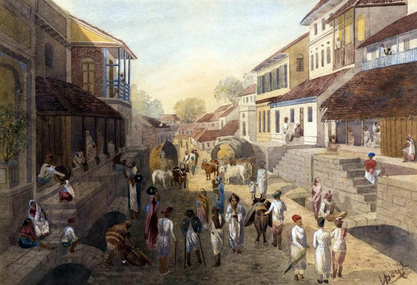 Street Scene In Poona -  Julius Middleton Boyd - c1880 Vintage Orientalist Painting of India - Life Size Posters