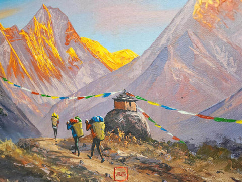 Sunrise Over Mount Everest (Himalayan Range) - Mountainscape Painting by Tallenge Store