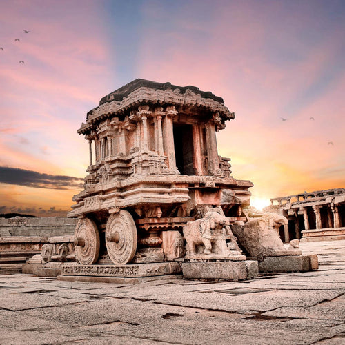 Large Artwork Prints of Sunrise Stone Chariot At Hampi In Karnataka - Temples Of India - Large Art Prints by L N Taskar