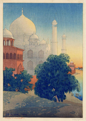 Sunset At Taj Mahal In Agra - Charles W Bartlett - Vintage Orientalist Woodblock India Painting by Charles Bartlett