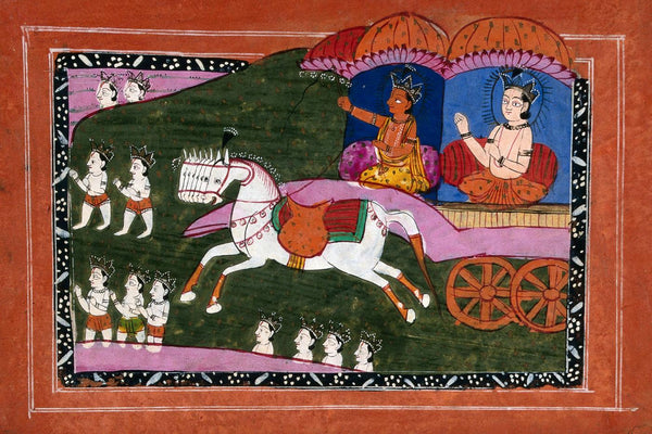 Surya The Sun Deity In His Chariot -  Vintage Indian Painting - Framed Prints