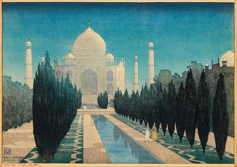 Taj Mahal In Agra - Charles W Bartlett - c1916 Vintage Orientalist Woodblock India Painting by Charles Bartlett