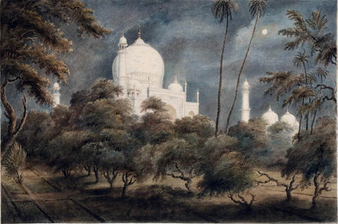 Taj Mahal In The Moonlight At Agra - Vintage Orientalist Art of India by Tallenge