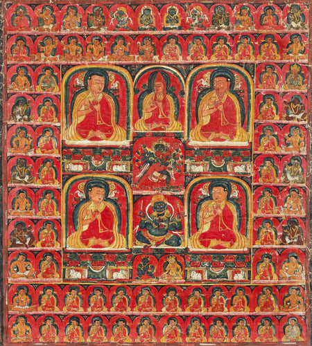 Large Artwork Prints of Teacher (Lama) - c1339 Vintage Tibetan Buddhist Thangka Painting - Large Art Prints by Tallenge Store