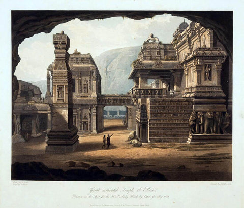 Temple At Ellora - Robert Melville Grindlay - c1813 Vintage Orientalist Painting of India by Robert Melville Grindlay